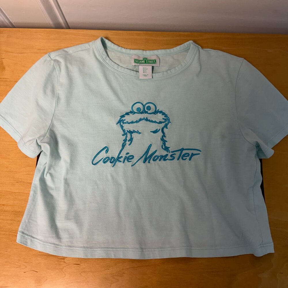 Sesame Street Kids Girls Cooke Monster Light blue T-shirt Size Small-Great Shape